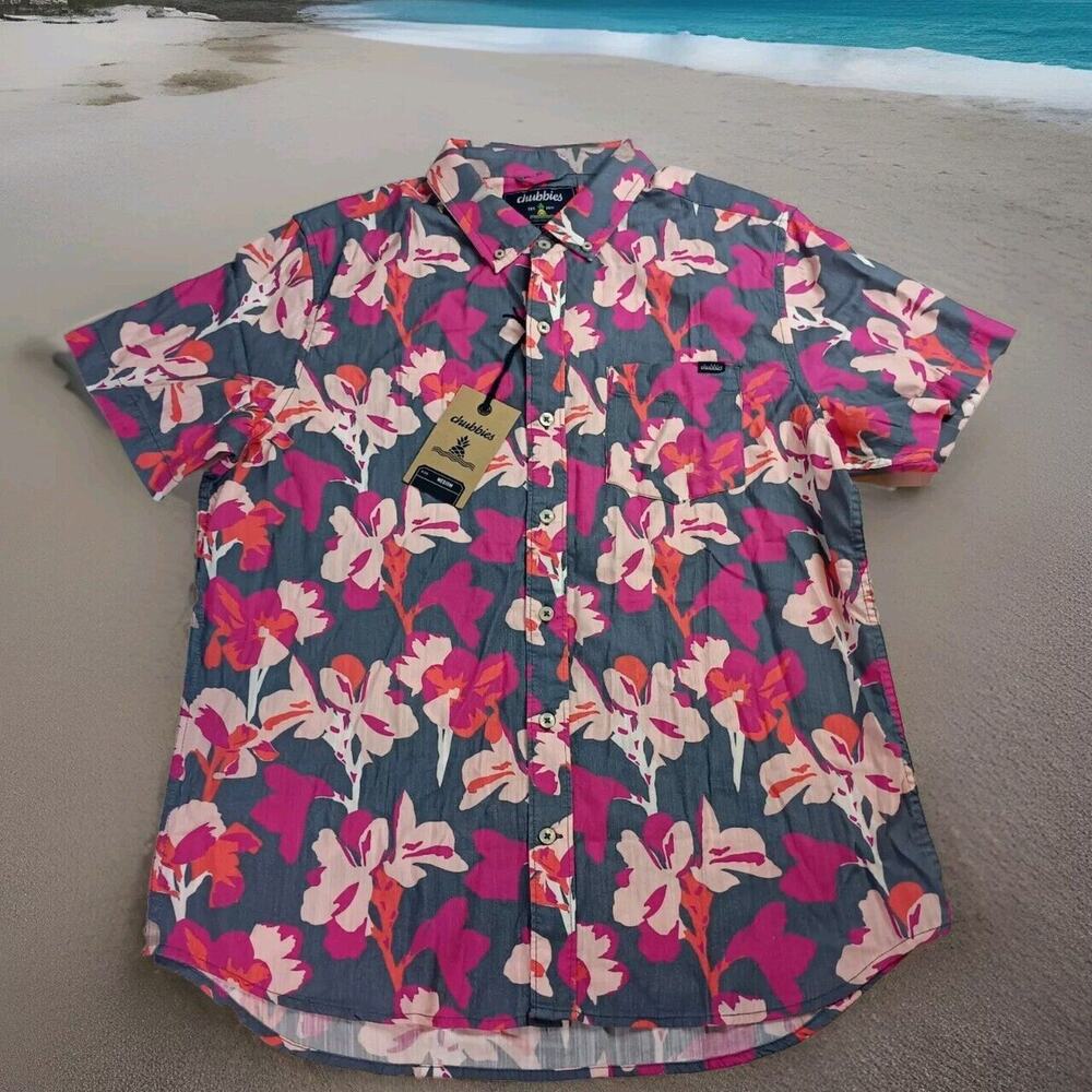 Chubbies The Friday Shirt Men's M Multi Floral Slub Poplin The Shakedown Street